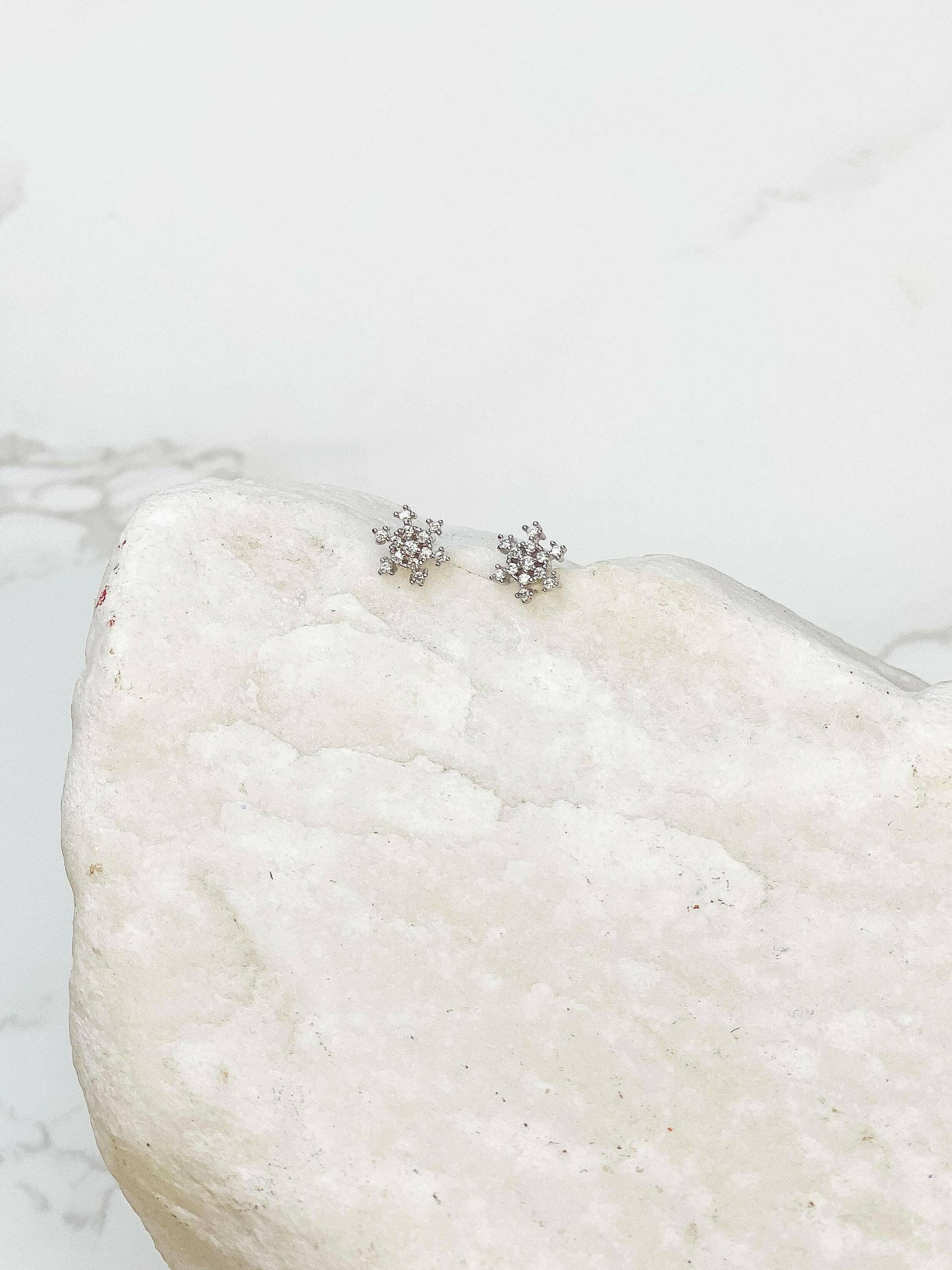 Cubic Zirconia Snowflake Stud Earrings - Silver.