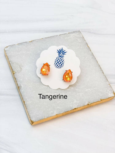 Iridescent Teardrop Glass Crystal Stud Earrings.