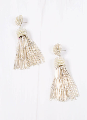 Dutchess Beaded Fringe Earring SILVER.
