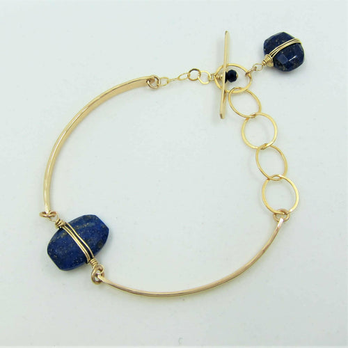 Forged Bar Bracelet with Lapis Lazuli Center.