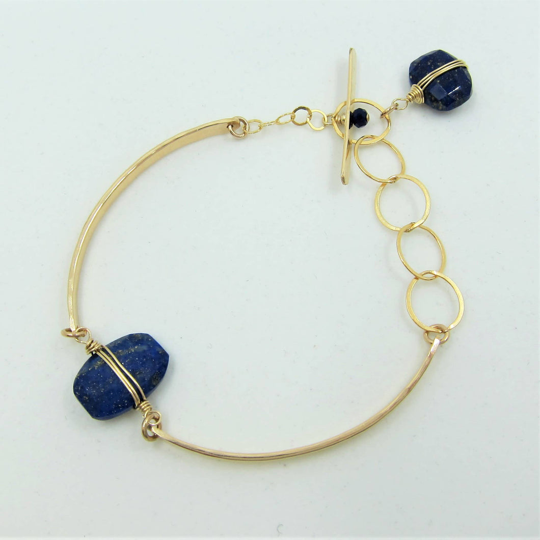 Forged Bar Bracelet with Lapis Lazuli Center