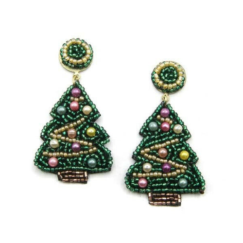 Christmas Tree Icon Collection Seed Bead Drop Earrings.