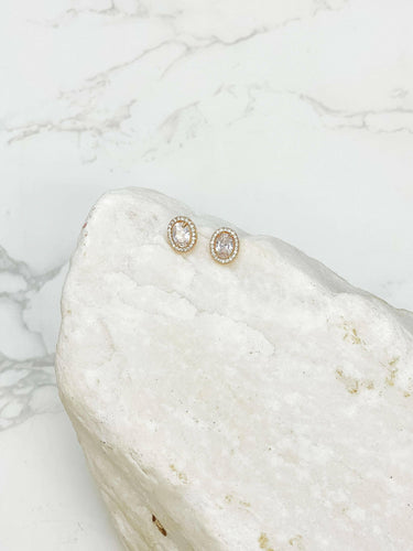 Glitzy Halo Oval Stud Earrings.