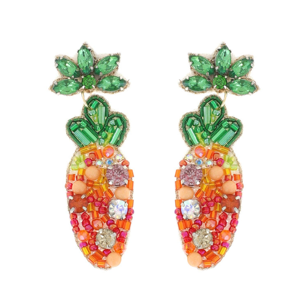Jeweled Multi Gemstone Beaded Carrot Earrings