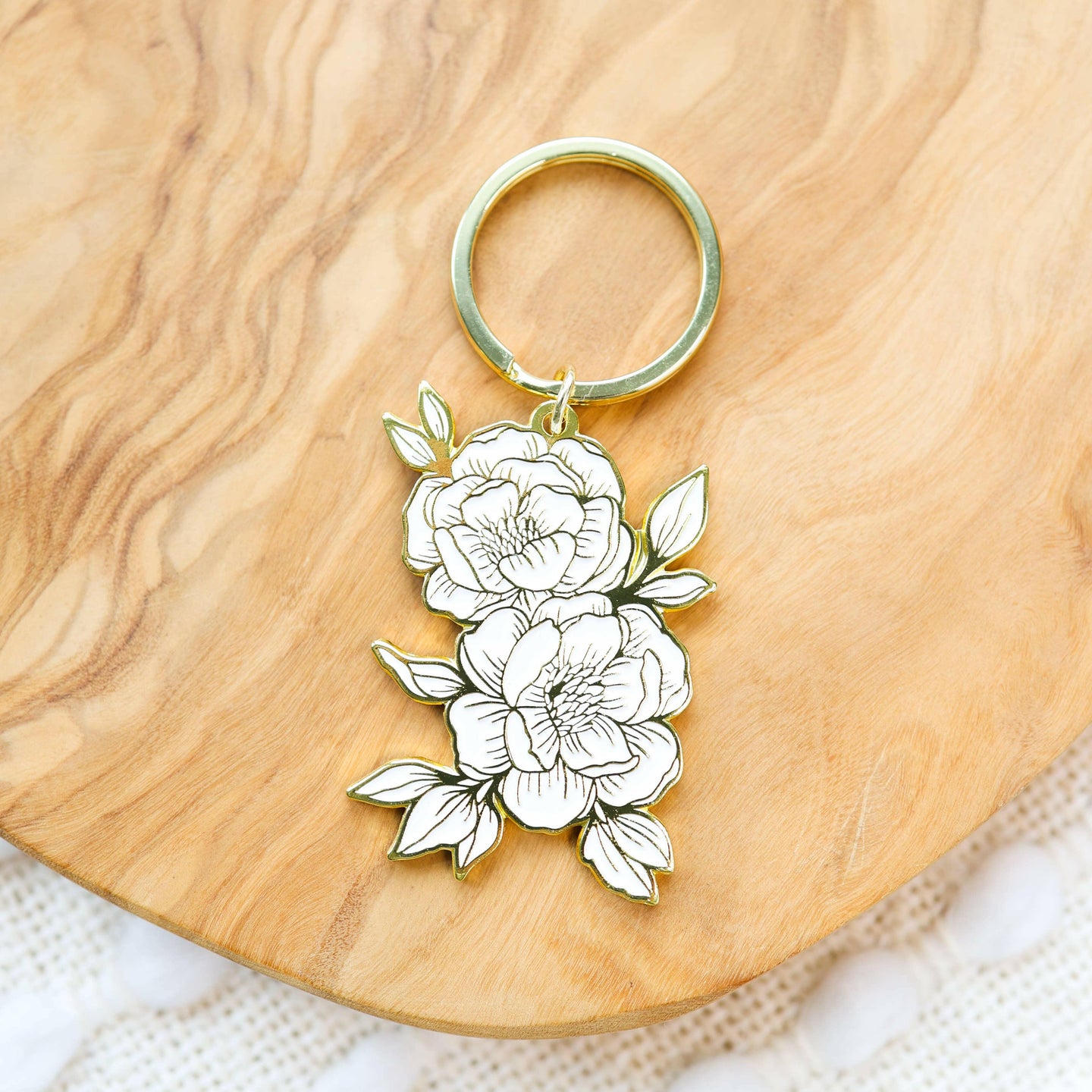 Line Drawn Peonies Metal Keychain 2x2 in..