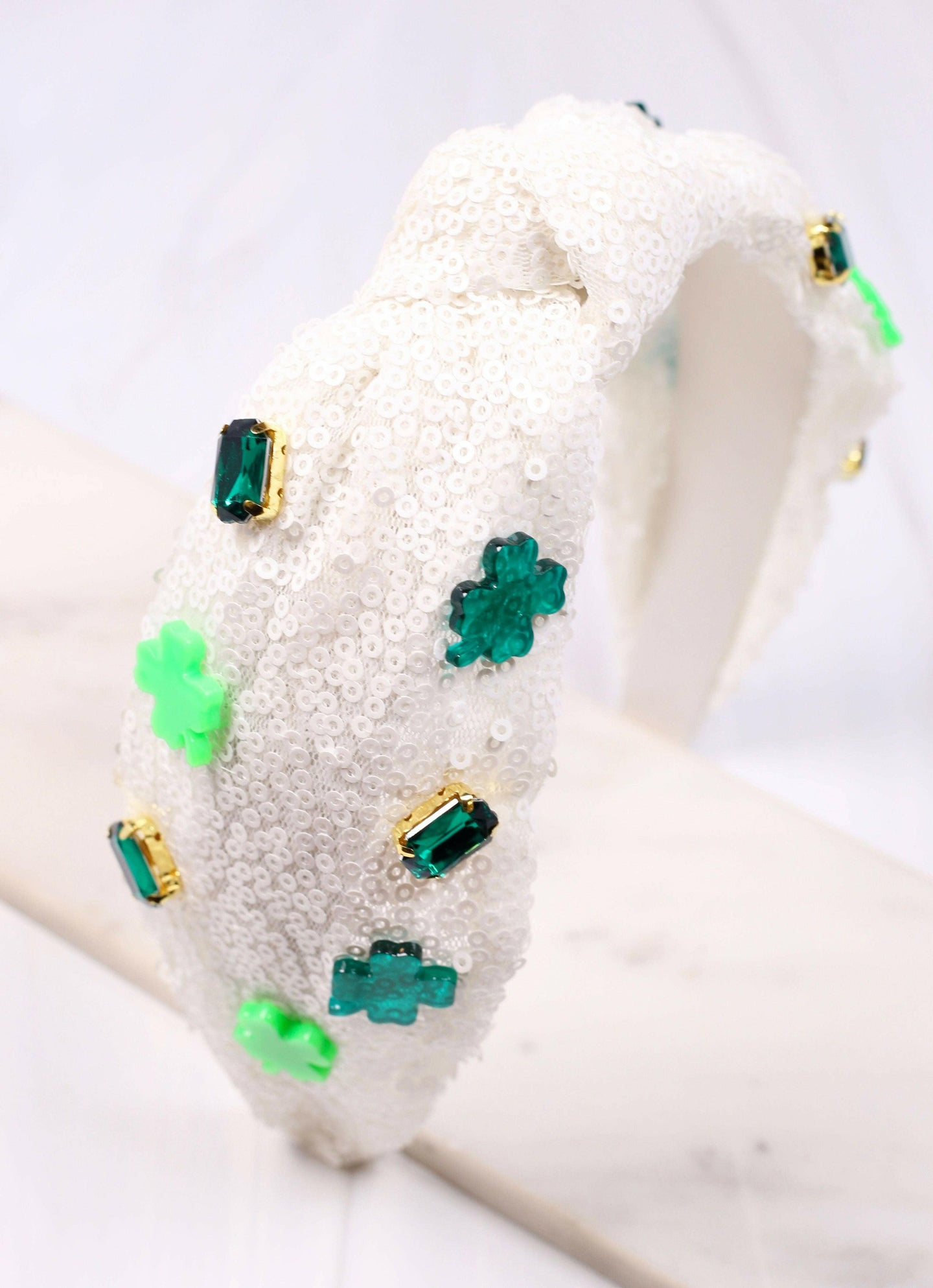 Sequin Shamrock Headband WHITE.