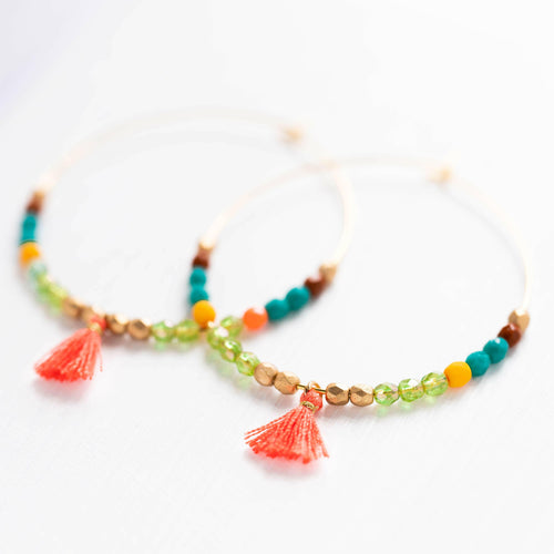 Large Hoops with Tiny Orange Tassel.