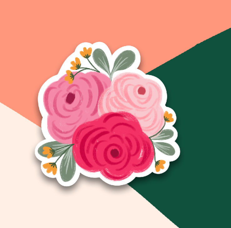 Pink Floral Sticker.