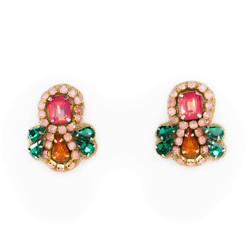 Sadie Studs in Pink/Orange/Emerald.