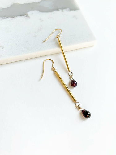 Modern Garnet Bar Earrings.