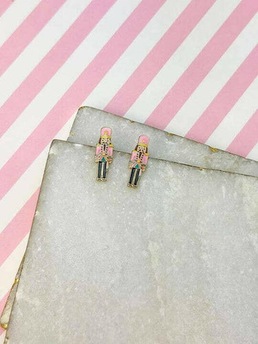 Pink Nutcracker Signature Enamel Stud Earrings.