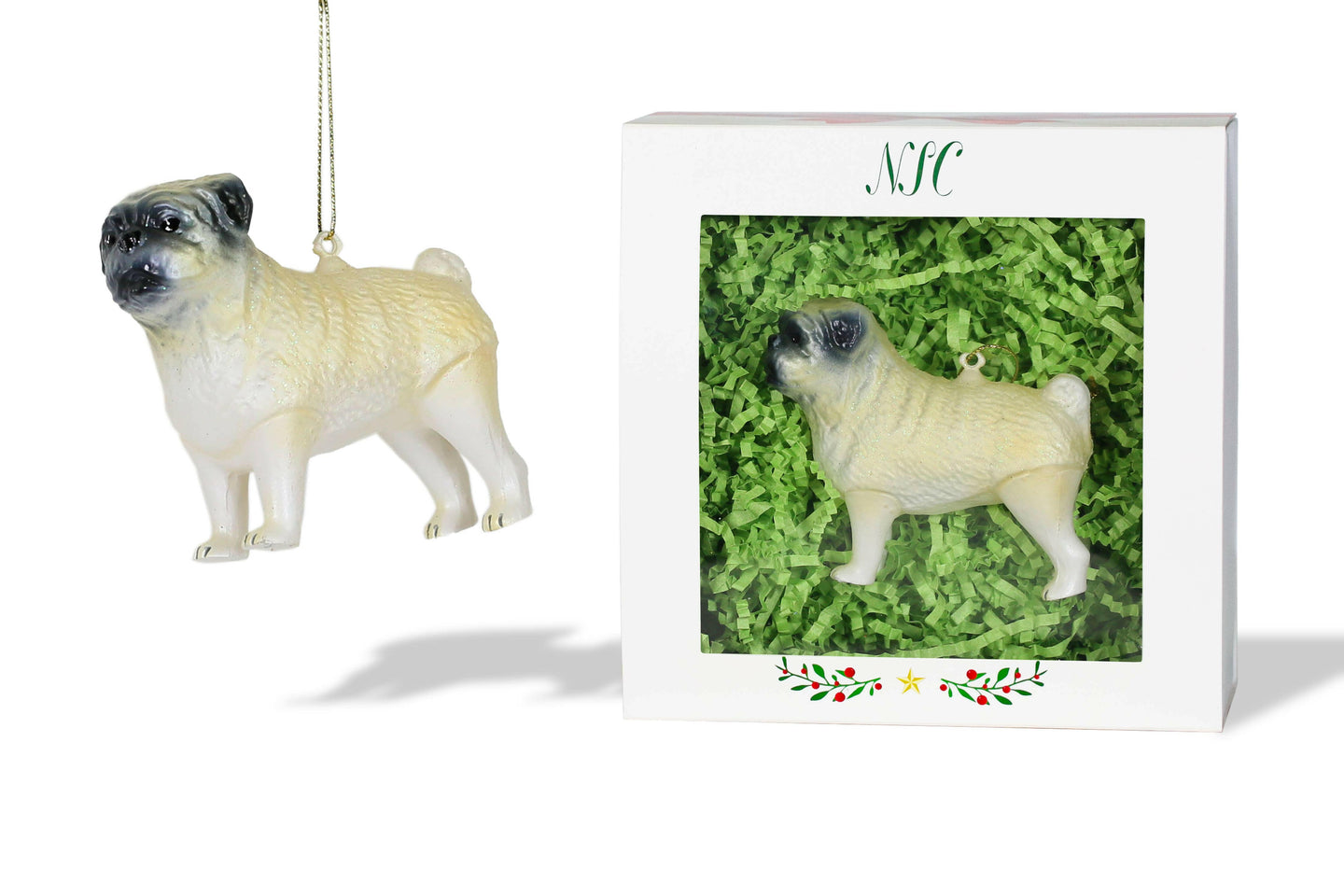 Pug Glass Ornament.