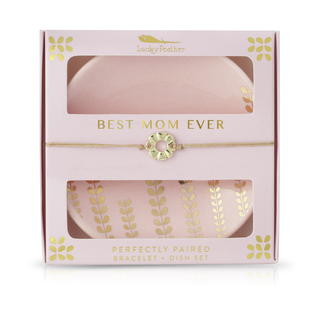 Bracelet + Dish Set - Best Mom Ever - Round dish/Card Box