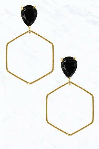 Glass Stone, Brass White/Gold Dipped Post Dangle Earrings.
