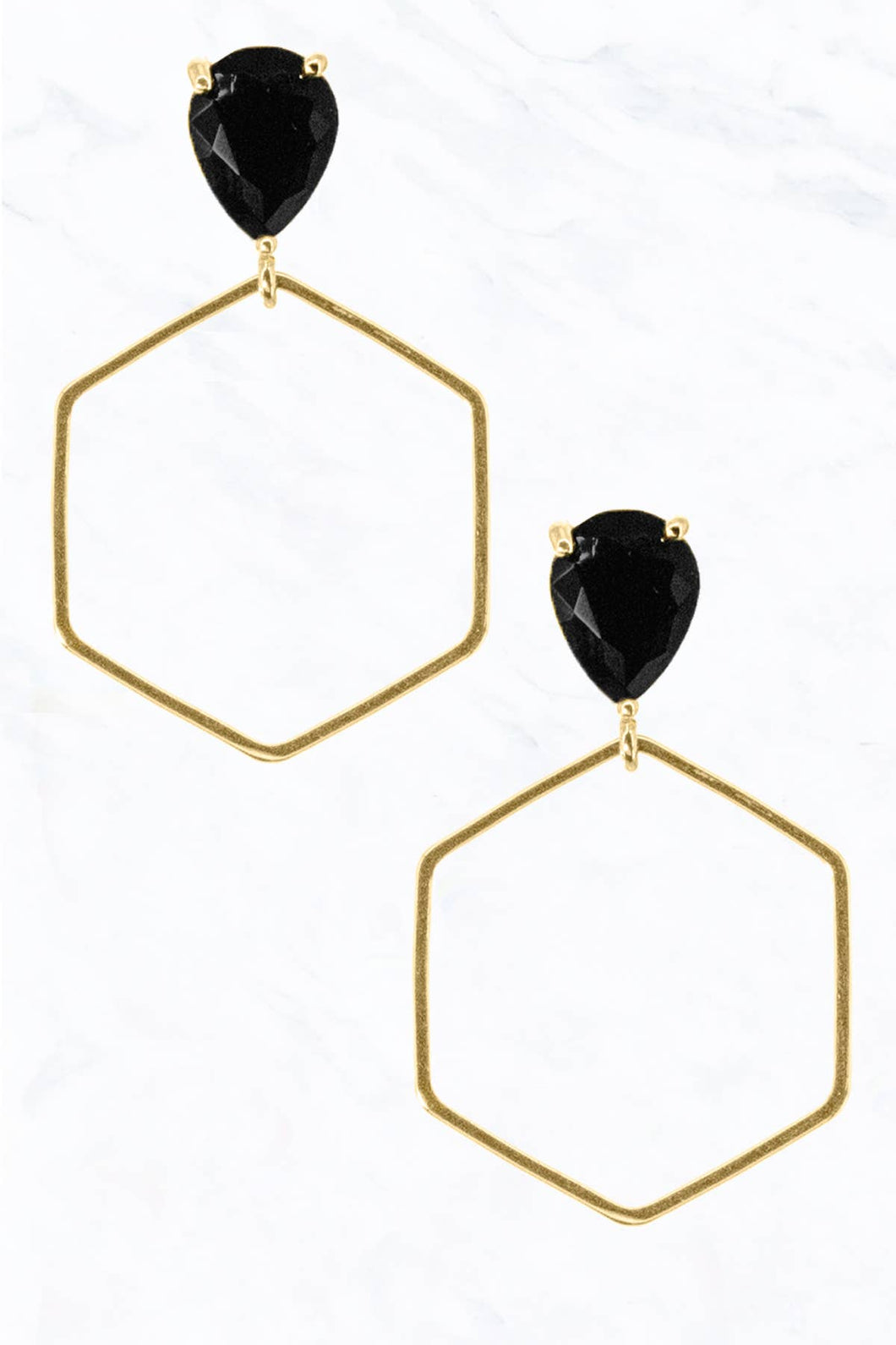 Glass Stone, Brass White/Gold Dipped Post Dangle Earrings