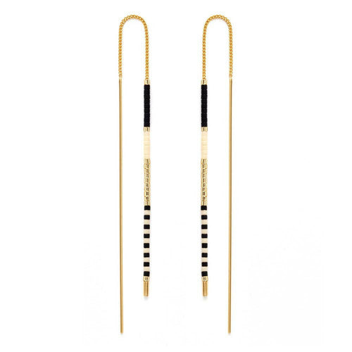 Miyuki Seed Bead Threader Earrings - Black & Bone.