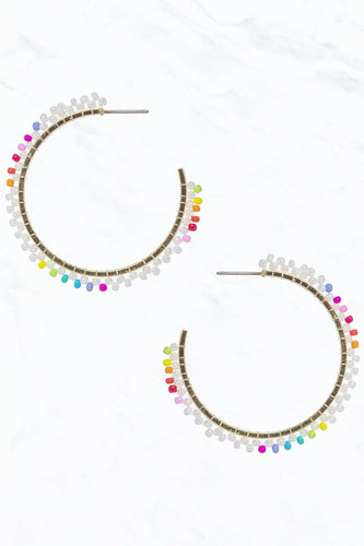 Seed Bead Open-End Hoop Earrings.