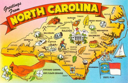 Map of North Carolina - Vintage Image, Magnet.