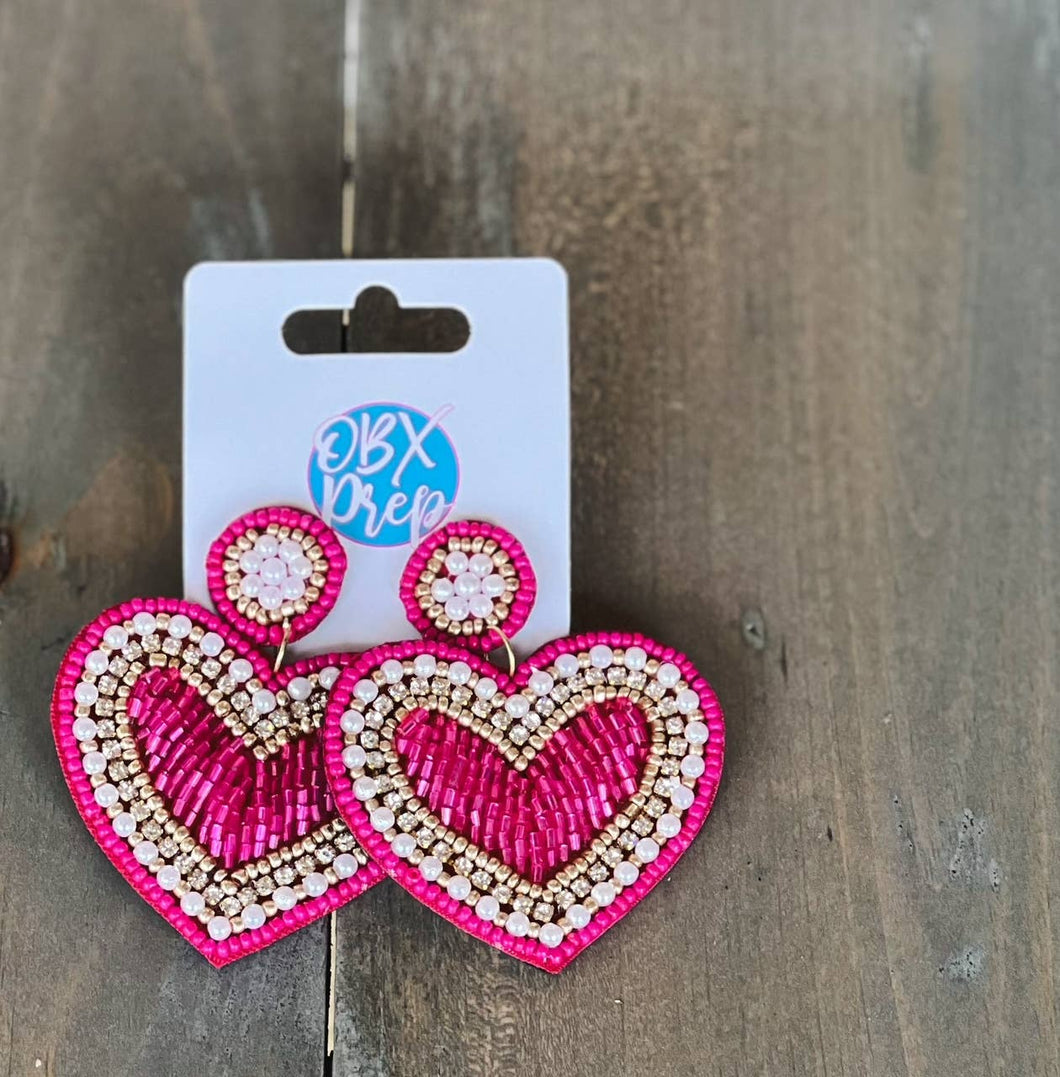 Heart Drop Seed Beaded Earrings Valentine's Day Earrings