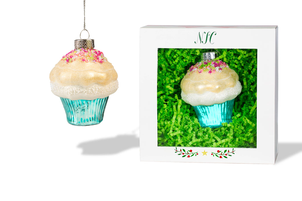 Vanilla Cupcake Glass Ornament