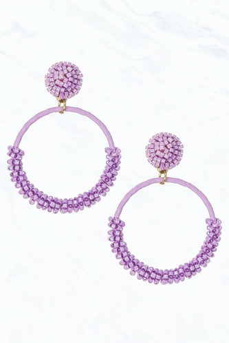 Circle Seed Bead Post Dangle Earrings.