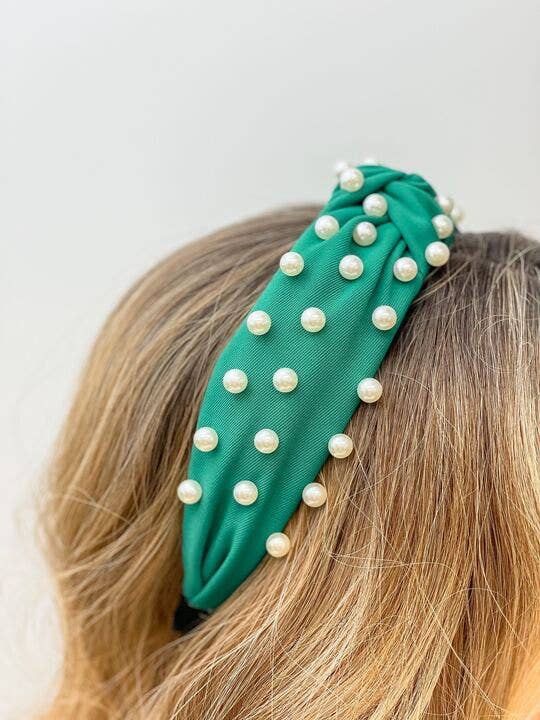Top Knot Pearl Headband - Green