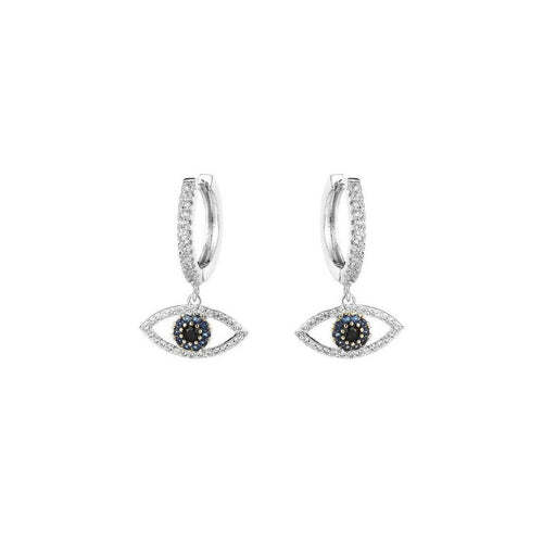 CZ Blue Evil Eye Hoop Earrings.