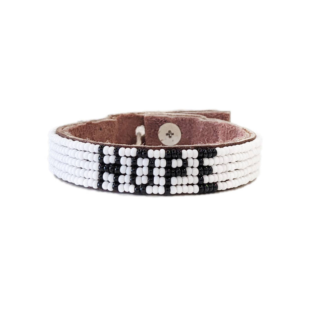 Small Hope Beaded Leather Cuff - White - Affirmations