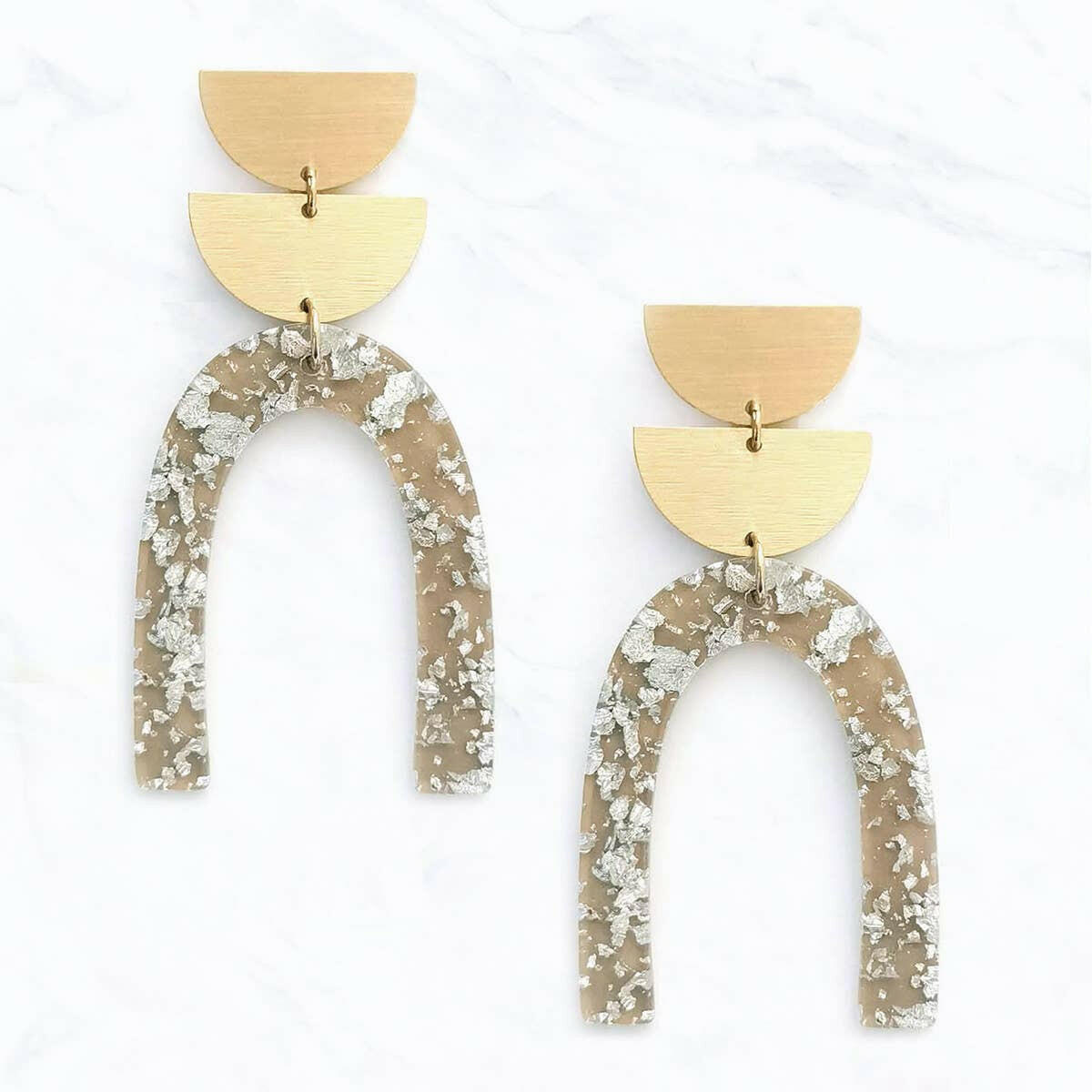 Geometric, Wood, Post Dangle Earrings.