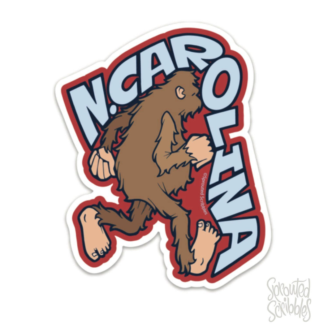North Carolina Sticker - NC Bigfoot Travel Wilderness Cute