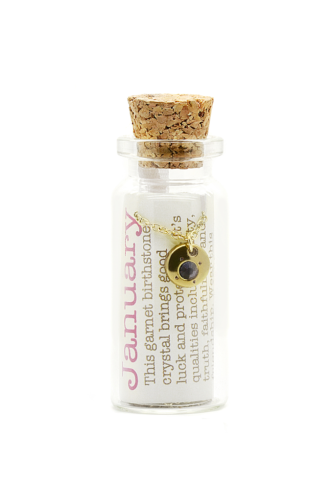 Birthstone January/Garnet Bottle Necklace Gold