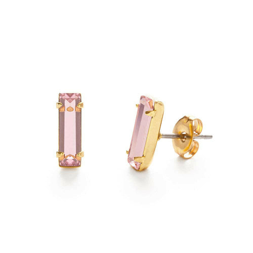 Crystal Baguette Stud Earrings - Pink.