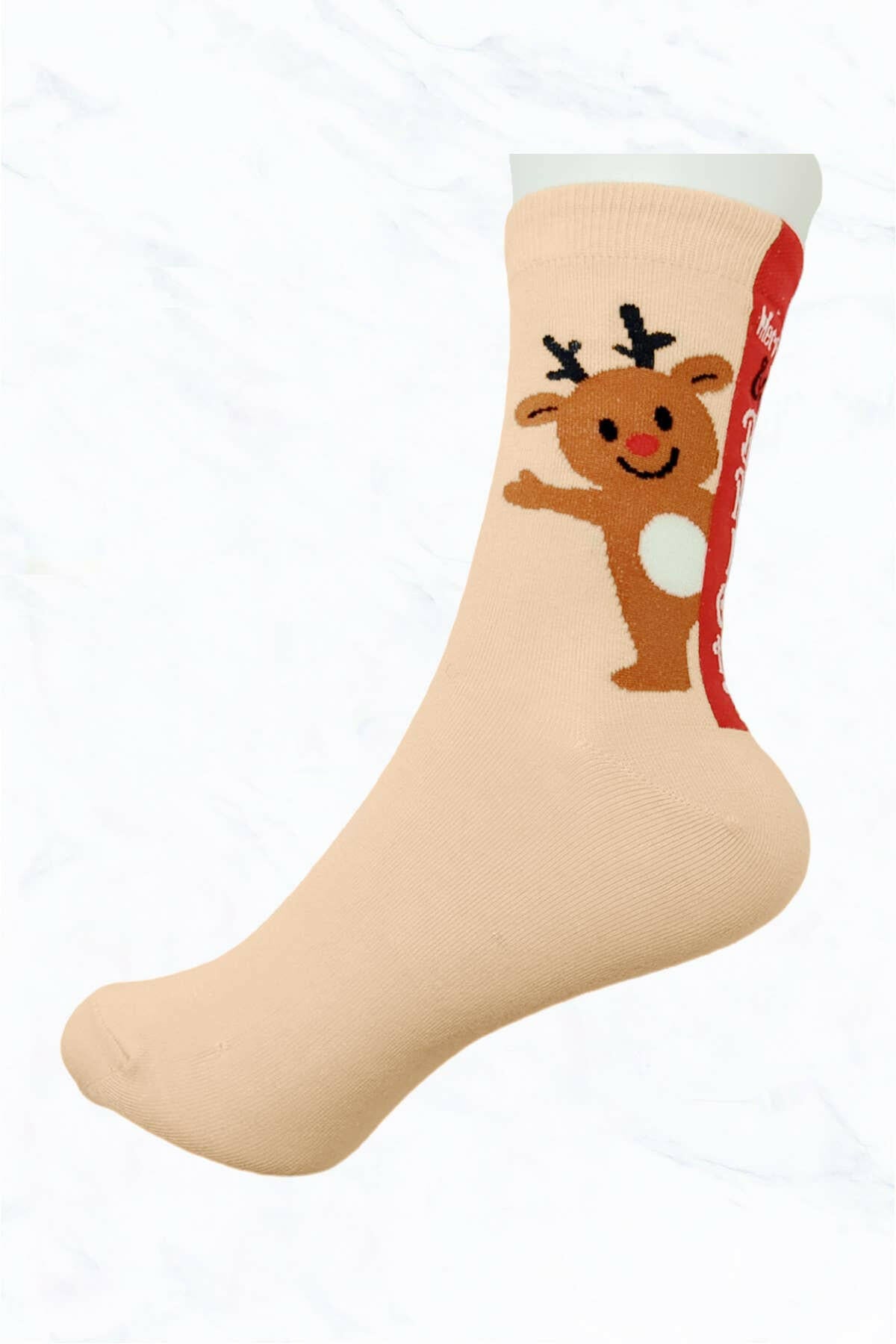 BE MERRY Rudolph Socks.