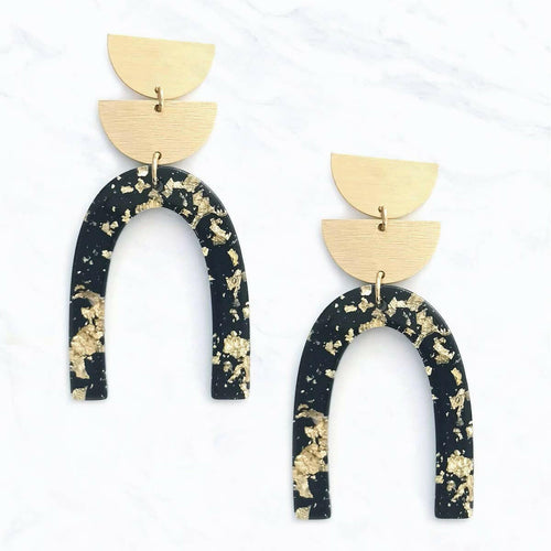 Geometric, Wood, Post Dangle Earrings.