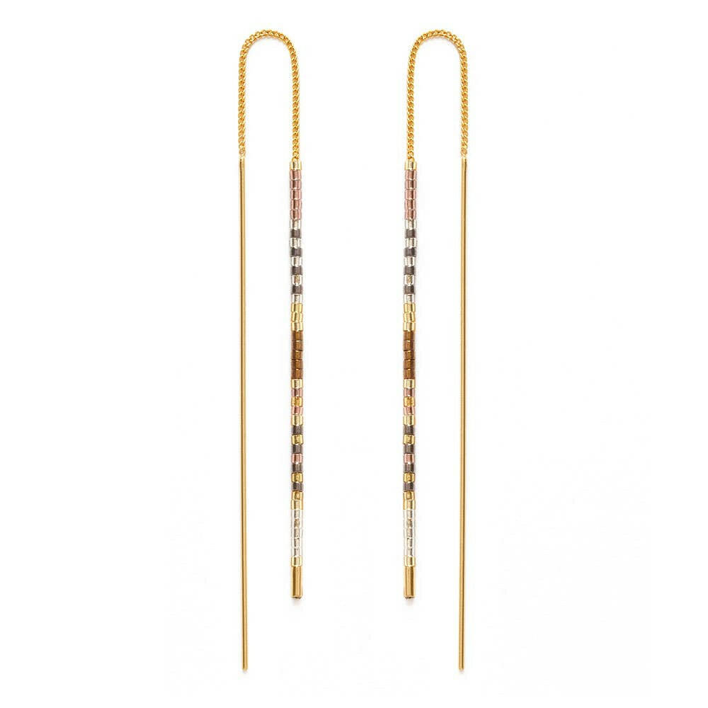Miyuki Seed Bead Threader Earrings in Champagne.