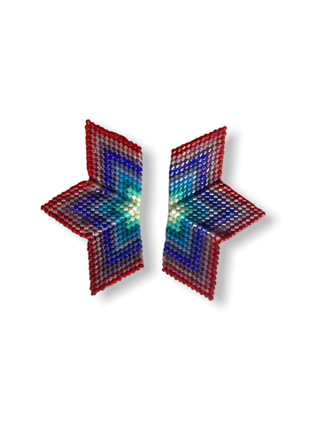 Beaded Handwoven Medium Half Star Earrings (Jewel Tones).