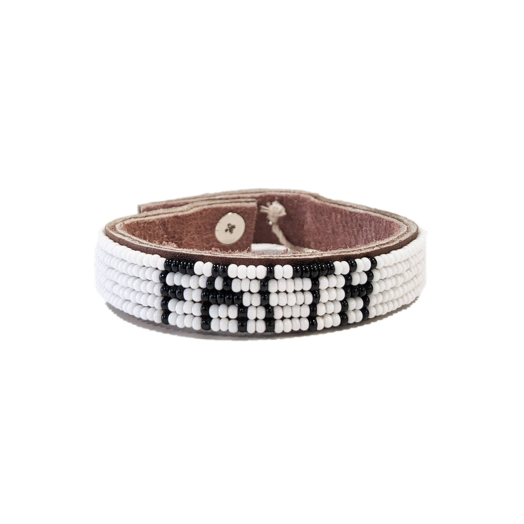Small Faith Beaded Leather Cuff - White - Affirmations