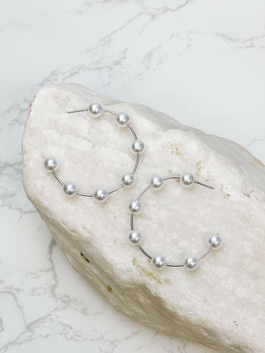 Pearl Station Hoop Earrings.