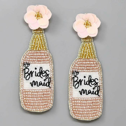 Bridesmaid Champagne Seed Beaded Drop Earrings.