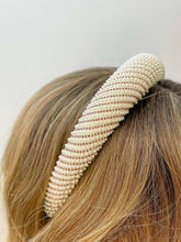 Load image into Gallery viewer, Pearl &amp; Rhinestone Striped Padded Headbands.
