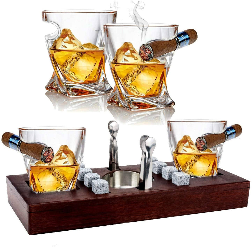 Bezrat Set Of 14 Twist Cigar Glasses On Wooden Stand