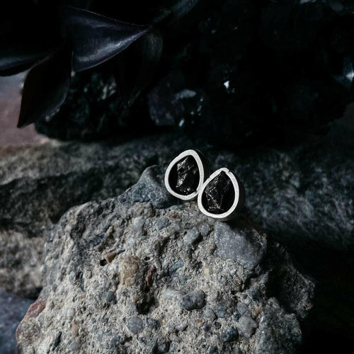 Small Chunky Teardrop Authentic Meteorite Stud Earrings.