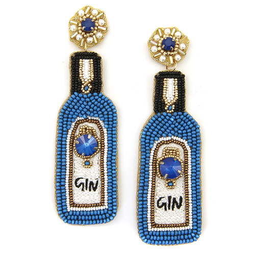 Gin Seed Beaded Dangle Earrings.