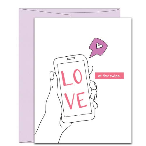 Love at First Swipe Letterpress Valentines Day Card