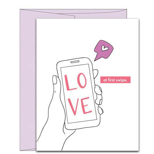 Love at First Swipe Letterpress Valentines Day Card.