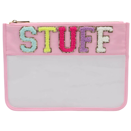 STUFF (Light Pink) Sewn Patch Nylon Clear Pouch.