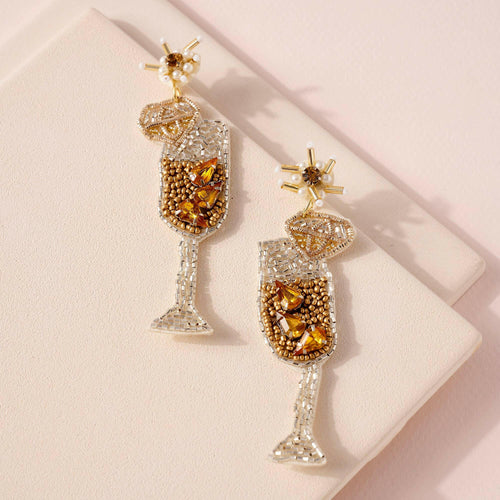 Cocktail Glass Stones Beaded Earrings.