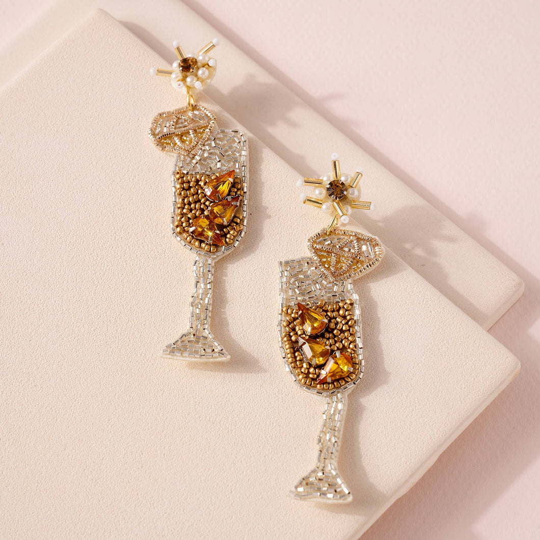 Cocktail Glass Stones Beaded Earrings