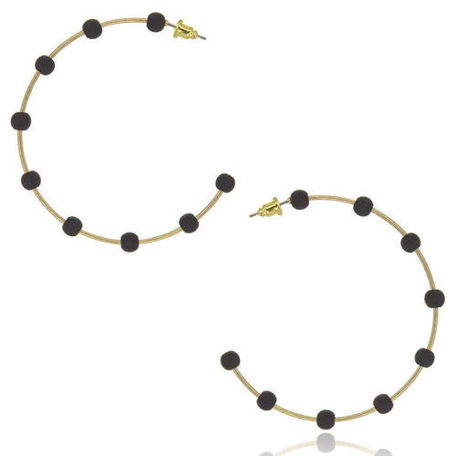 Bead Ball Wire Open End Hoop Earrings in Black.