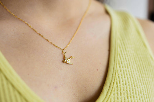 Swallow Pendant Necklace in Gold Filled.